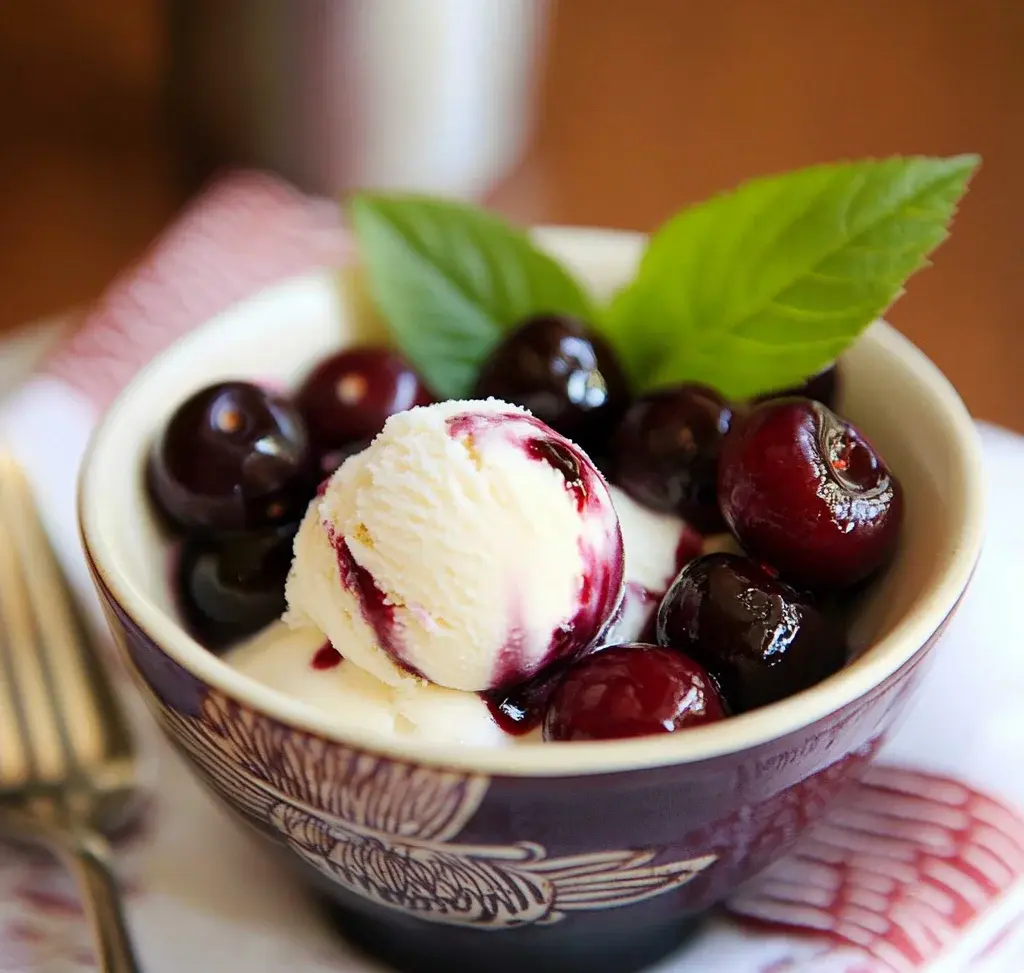 Roasted Balsamic Cherries with Vanilla Ice Cream