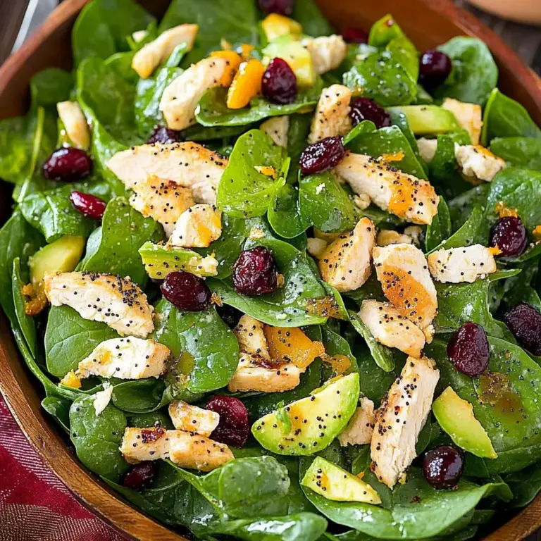 Cranberry Avocado Spinach Salad with Chicken and Orange Poppy Seed Dressing
