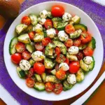 Tomato Cucumber Avocado Salad with Mozzarella and Basil Pesto
