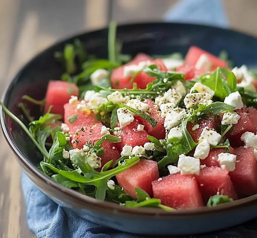 Watermelon Salad with Arugula, Feta, & Fresh Herbs