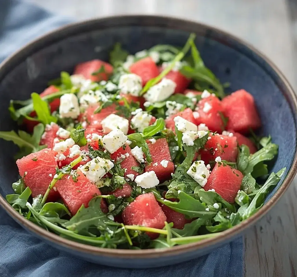 Watermelon Salad with Arugula, Feta, & Fresh Herbs