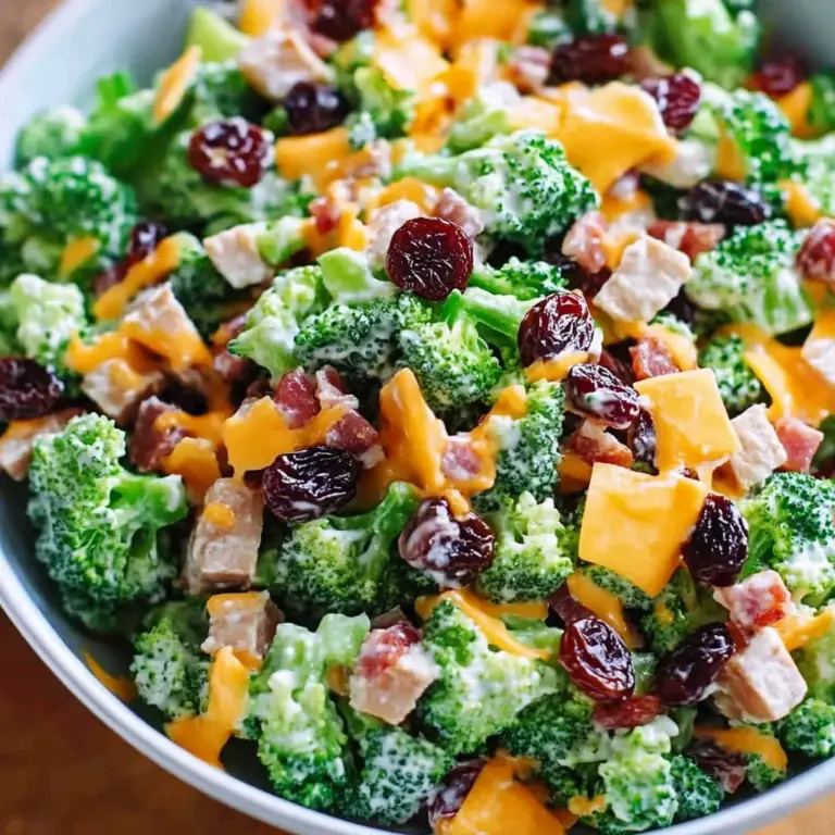 Broccoli Turkey Bacon Salad with Raisins and Cheddar Cheese