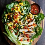 Grilled Romaine, Corn and Chicken Salad with Salsa Dressing