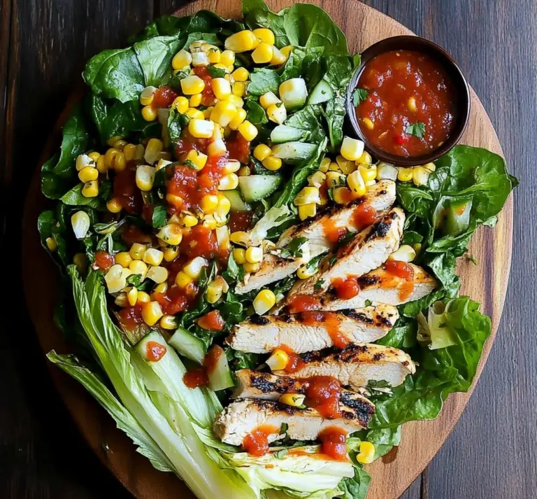 Grilled Romaine, Corn and Chicken Salad with Salsa Dressing