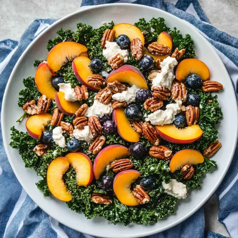 Summer Kale Salad with Peaches and Candied Pecans