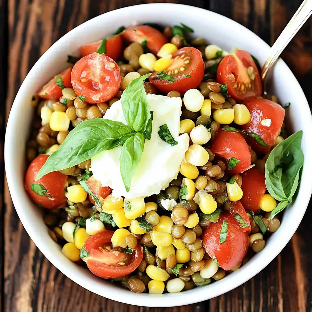 Summer Lentil Salad with Corn, Tomatoes, Mozzarella & Basil