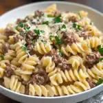 Beef and Rotini in Garlic Parmesan Sauce