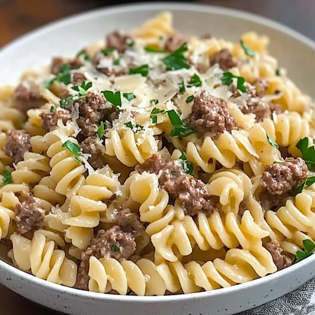Beef and Rotini in Garlic Parmesan Sauce