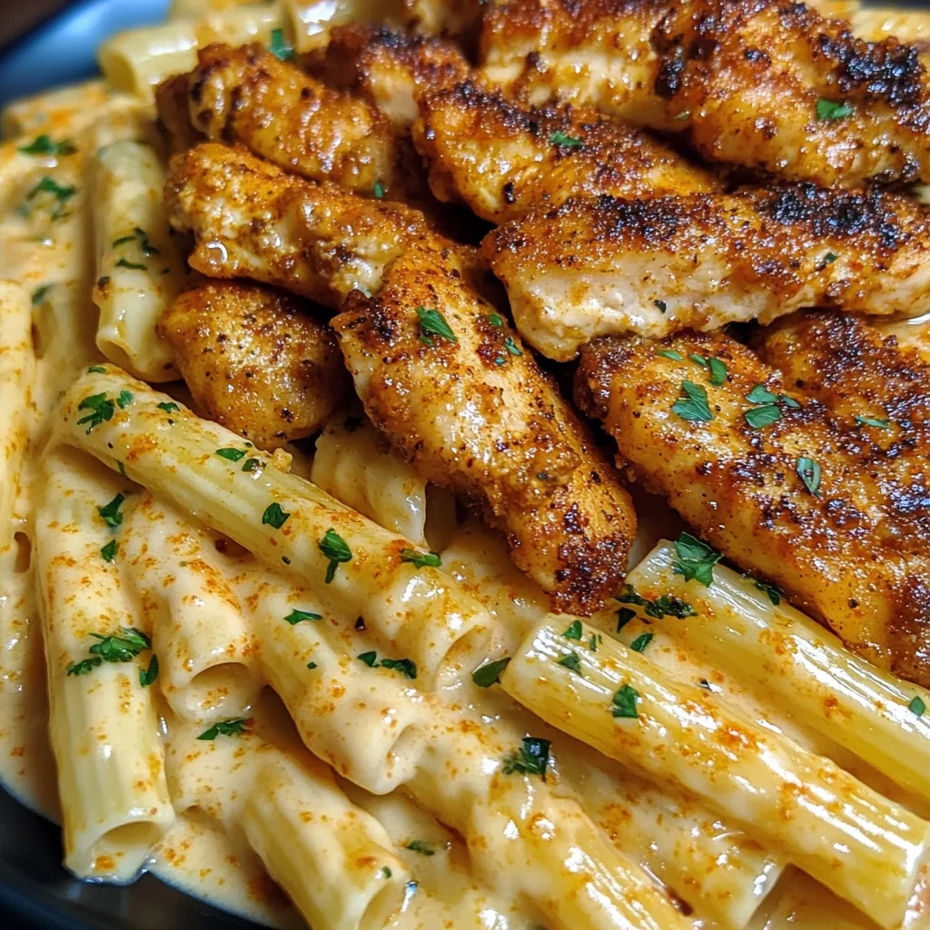 Creamy Rigatoni Alfredo with Cajun Chicken Strips