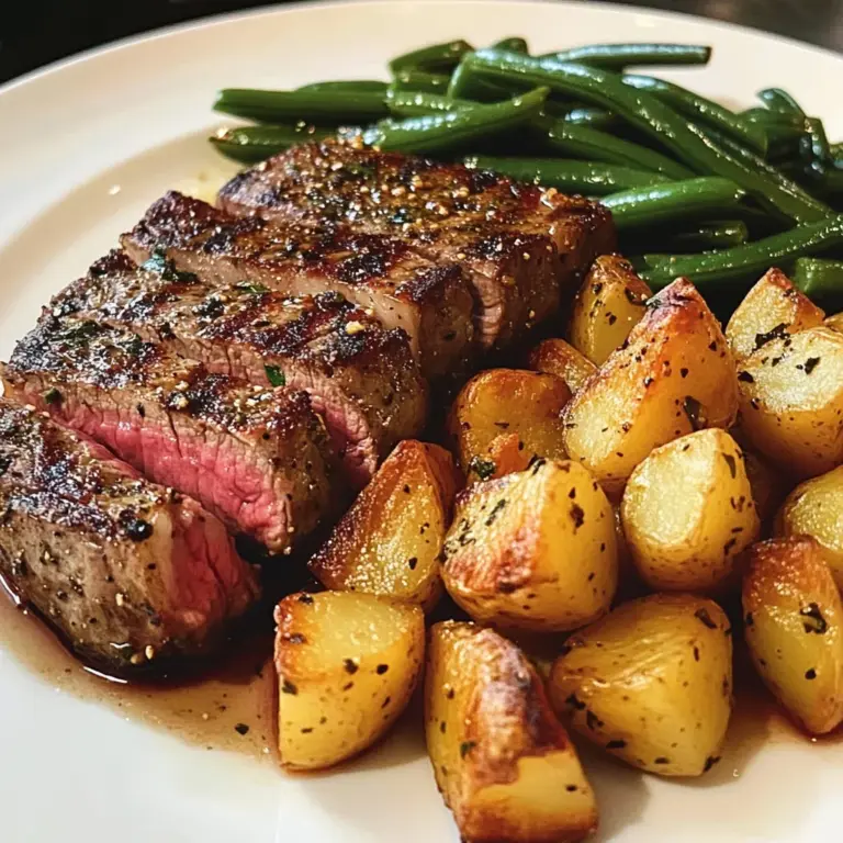 Garlic Herb Steak with Crispy Potatoes & Green Beans