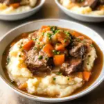 Fall Apple Cider Stew over Mashed Potatoes