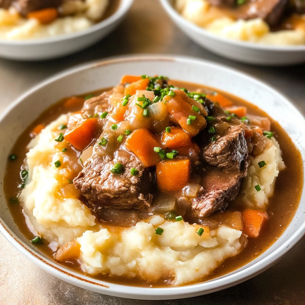 Fall Apple Cider Stew over Mashed Potatoes