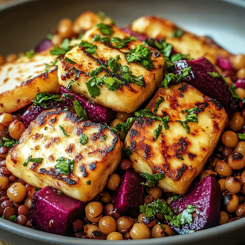 Halloumi with Lemony Lentils, Chickpeas and Beets