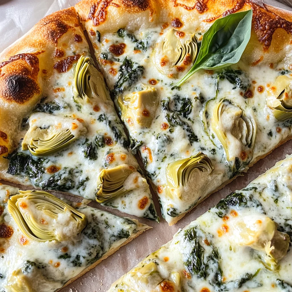 artichoke pizza with spinach parmesan cream sauce