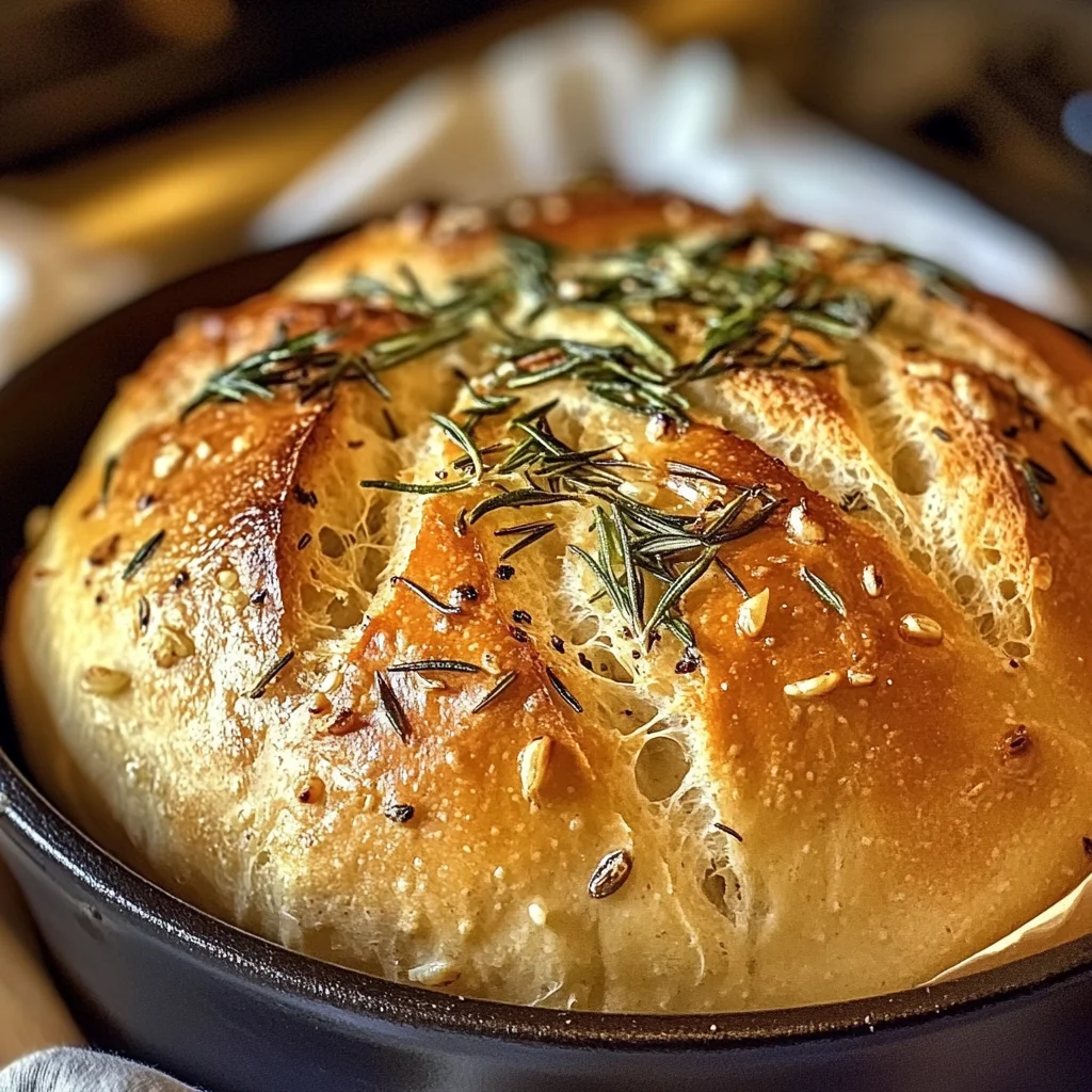 Rustic No-Knead Rosemary Garlic Bread