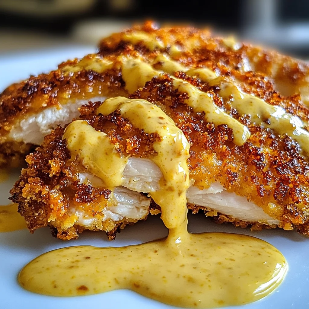 Savory Pretzel Chicken with Mustard-Cheddar Sauce Delight