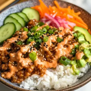 Ground Turkey Rice Bowls with Bang Bang Sauce