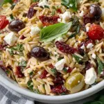 Homemade Orzo Pasta Salad with Feta and Sun Dried Tomatoes - flirtyfood
