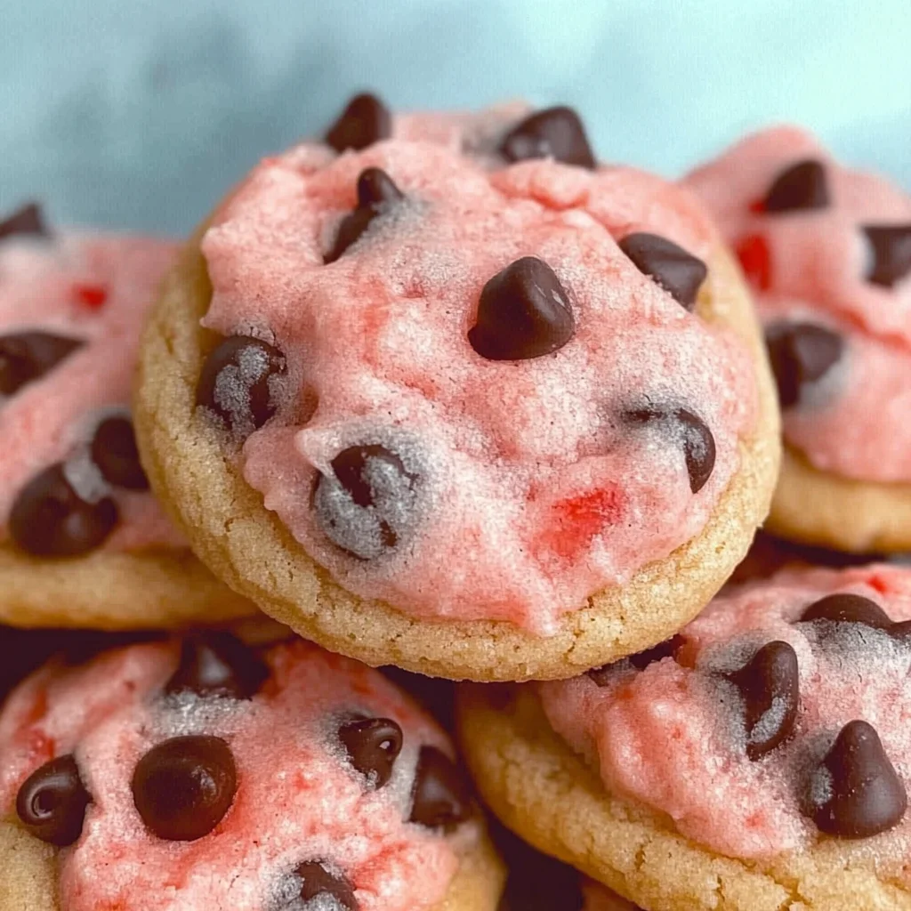 Strawberry Cake Mix Cookies with Chocolate Chips