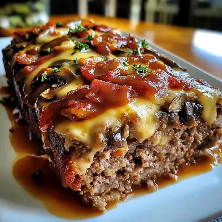 Turkey Bacon Mushroom Swiss Cheese Meatloaf – Easy & Juicy