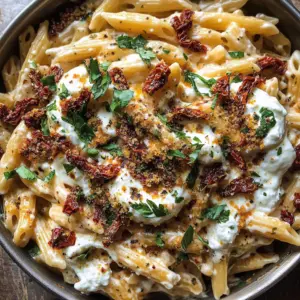 One Pot Sun-Dried Tomato Pasta with Whipped Ricotta