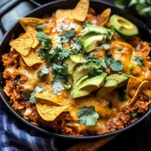 One Skillet Saucy Chicken Tortilla Enchilada Rice Bake