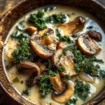 Wild Mushroom, Caramelized Onion and Kale Soup - Homefoodkitchen