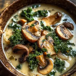 Wild Mushroom, Caramelized Onion and Kale Soup - Homefoodkitchen