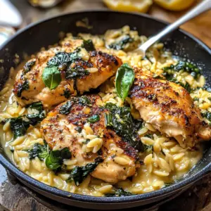 Lemon Cream Sauce Smothered Chicken and Orzo
