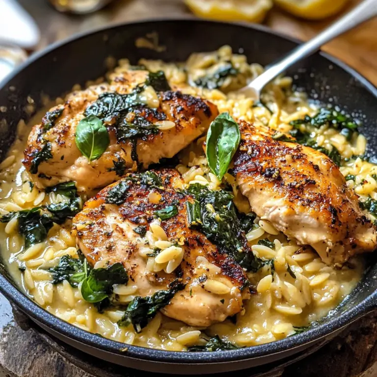 Lemon Cream Sauce Smothered Chicken and Orzo