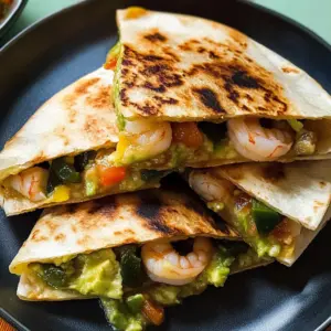 Avocado Green Chile Shrimp Quesadillas